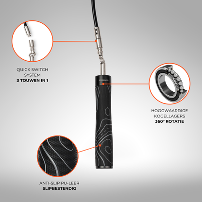 Close-up van Ropejumpr aluminium handgrepen met antislip grip en kogellagers